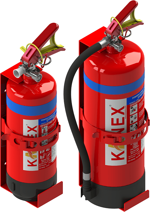 Kanex fire extinguisher with red mounting bracket for vehicle use